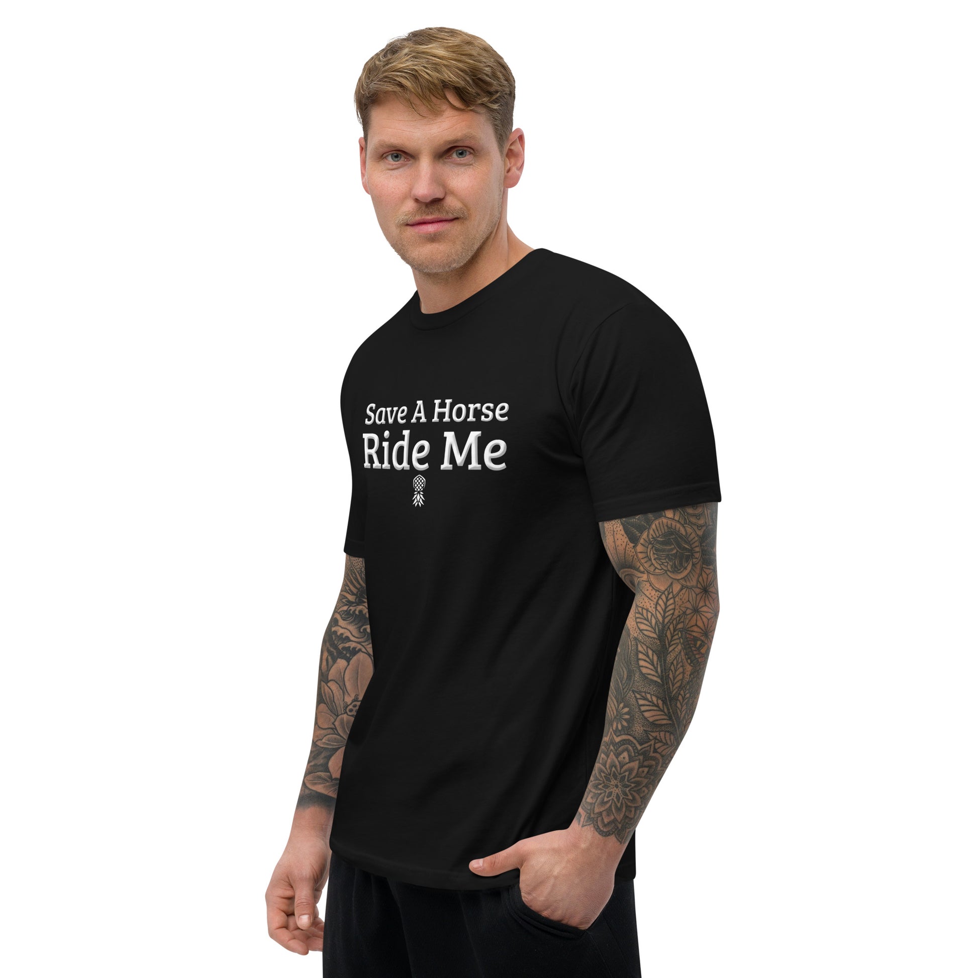 Save A Horse, Ride Me Short Sleeve Fitted T-Shirt | Swinger & ENM Lifestyle Apparel – DK Apparel – DK Apparel lifestyle clothing