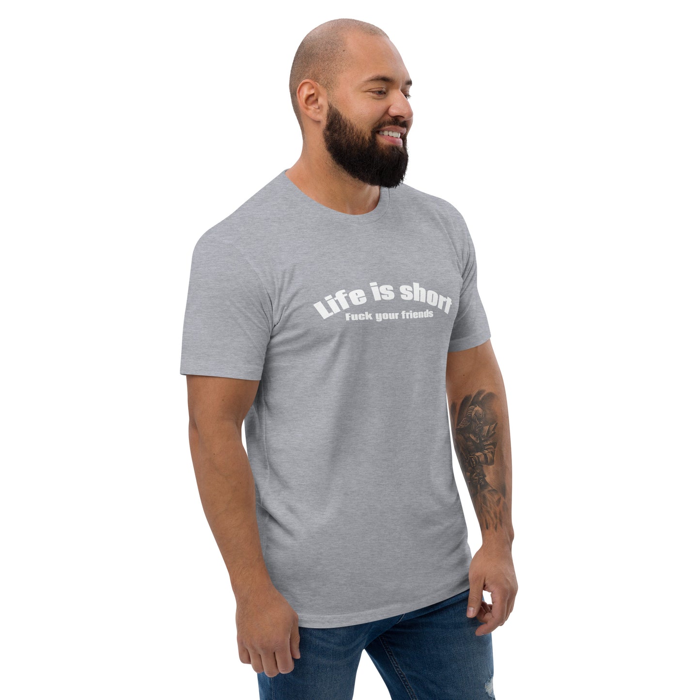 Life Is Short, Fuck Your Friends Short Sleeve Fitted T-Shirt | Swinger & ENM Lifestyle Apparel – DK Apparel – DK Apparel lifestyle clothing