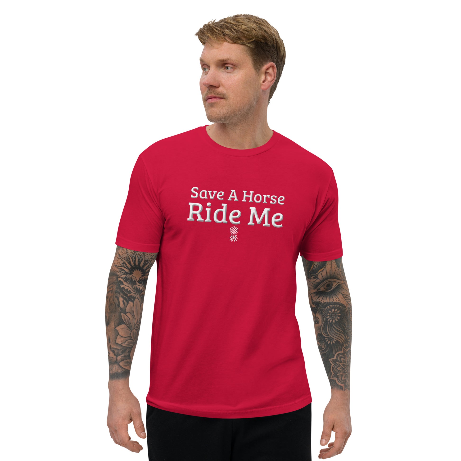 Save A Horse, Ride Me Short Sleeve Fitted T-Shirt | Swinger & ENM Lifestyle Apparel – DK Apparel – DK Apparel lifestyle clothing