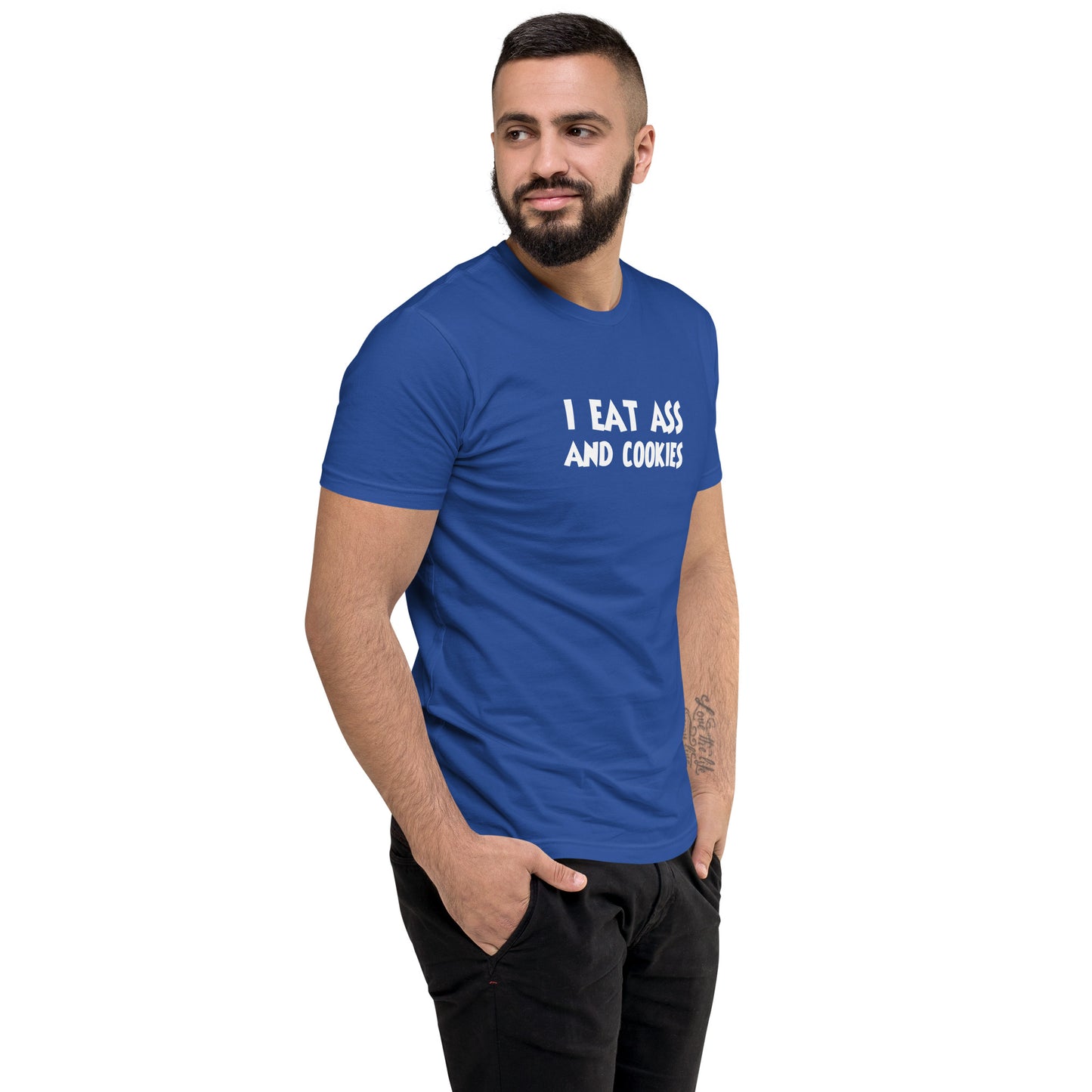 I Eat Ass And Cookies Short Sleeve Fitted T-Shirt | Funny Swinger & ENM Lifestyle Apparel – DK Apparel – DK Apparel lifestyle clothing