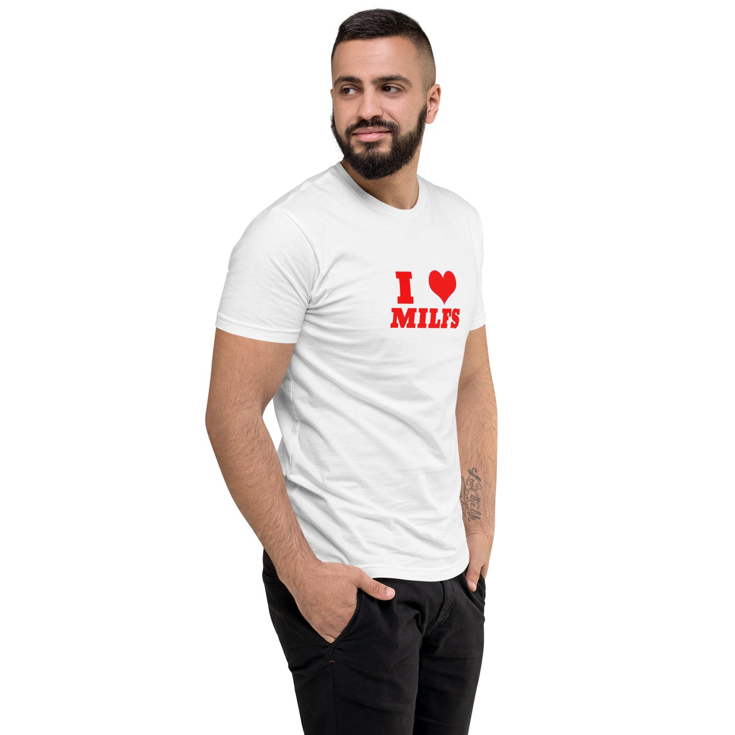 I Love MILFs Short Sleeve Fitted T-Shirt | Funny Swinger & ENM Lifestyle Apparel – DK Apparel – DK Apparel lifestyle clothing