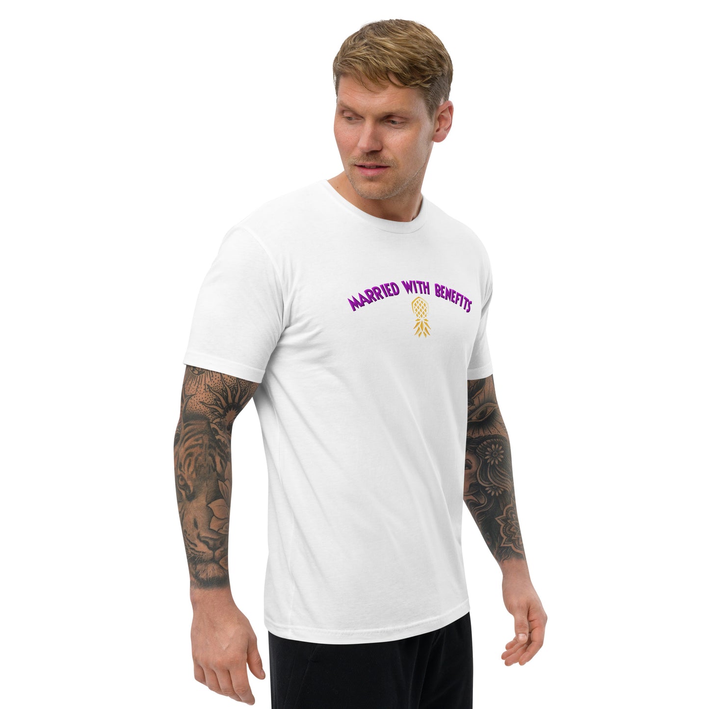 Married With Benefits Short Sleeve Fitted T-Shirt | Swinger & ENM Lifestyle Apparel – DK Apparel – DK Apparel lifestyle clothing