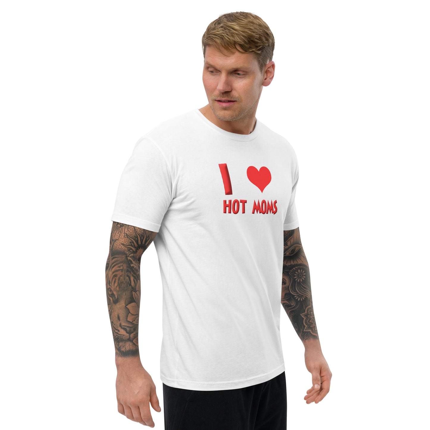 I Love Hot Moms Short Sleeve Fitted T-Shirt | Funny Swinger & ENM Lifestyle Apparel – DK Apparel – DK Apparel lifestyle clothing