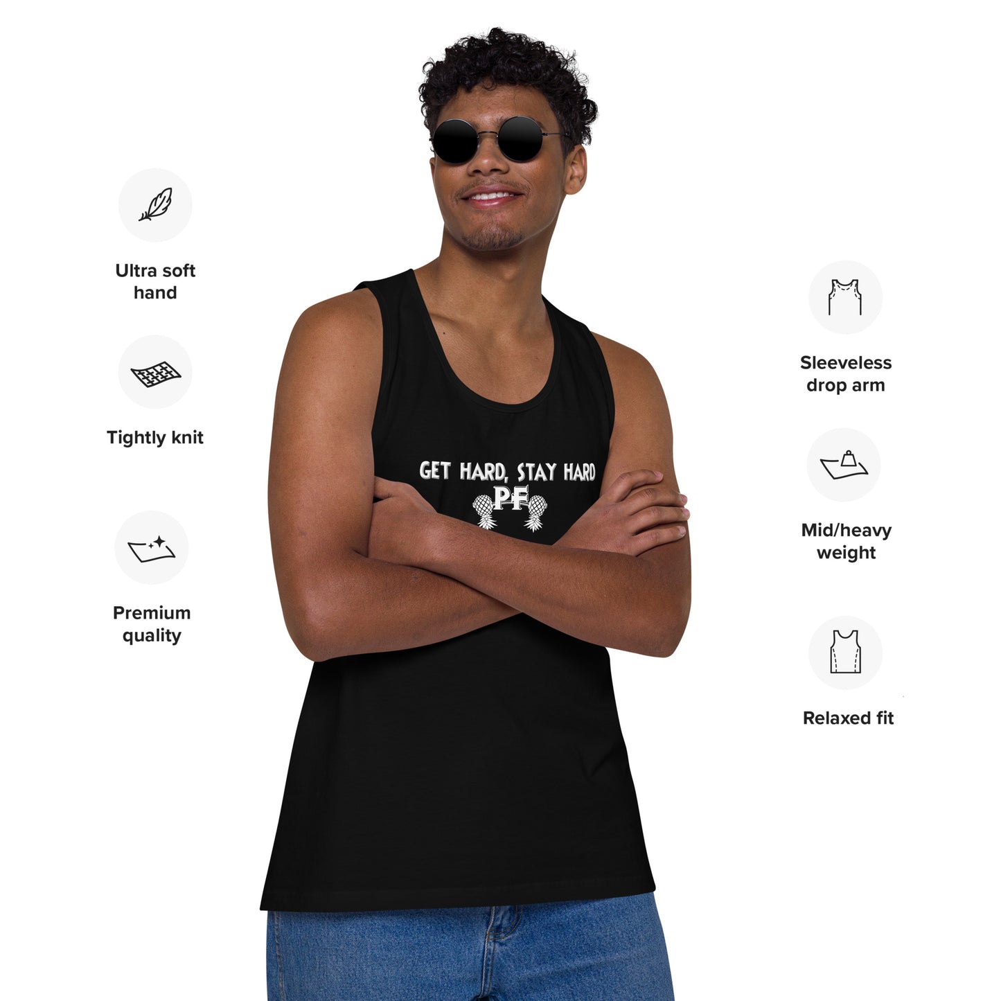 Get Hard, Stay Hard PF Men’s Premium Tank Top – Pineapple Fitness Lifestyle & ENM Apparel | DK Apparel – DK Apparel lifestyle clothing