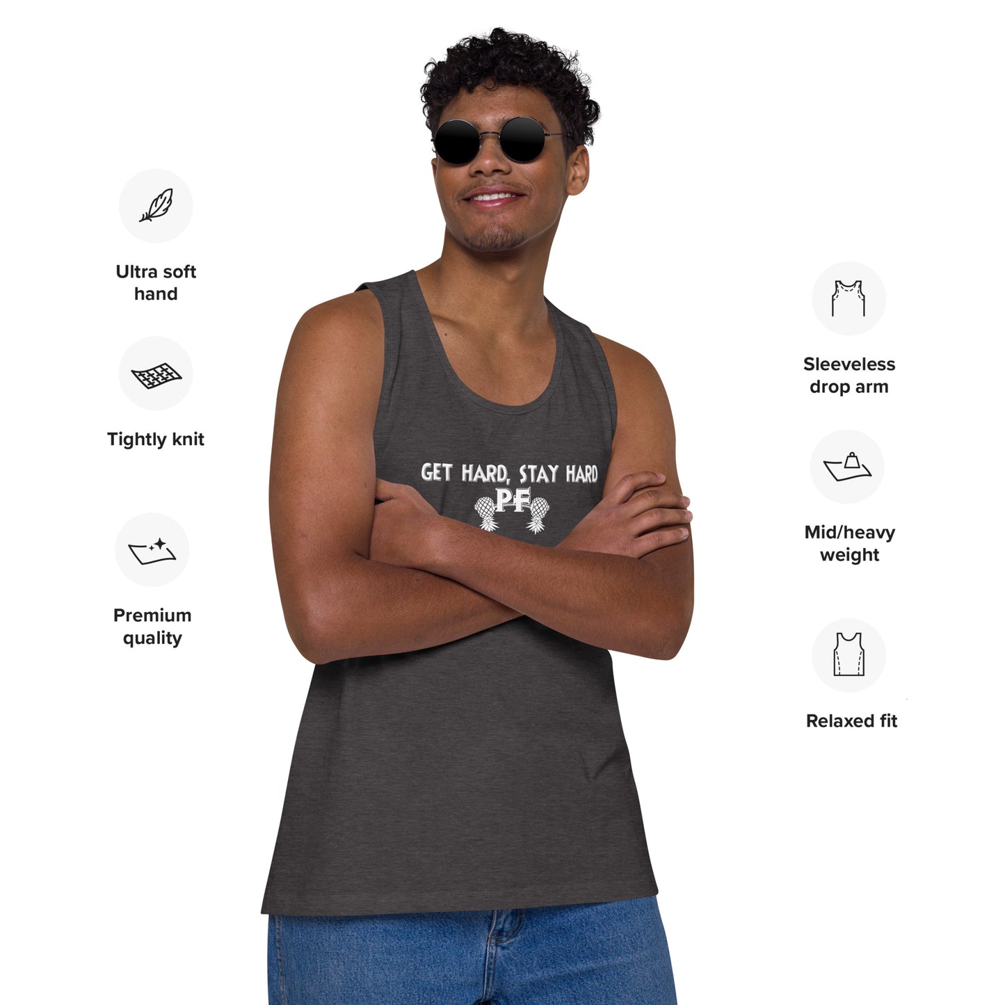 Get Hard, Stay Hard PF Men’s Premium Tank Top – Pineapple Fitness Lifestyle & ENM Apparel | DK Apparel – DK Apparel lifestyle clothing