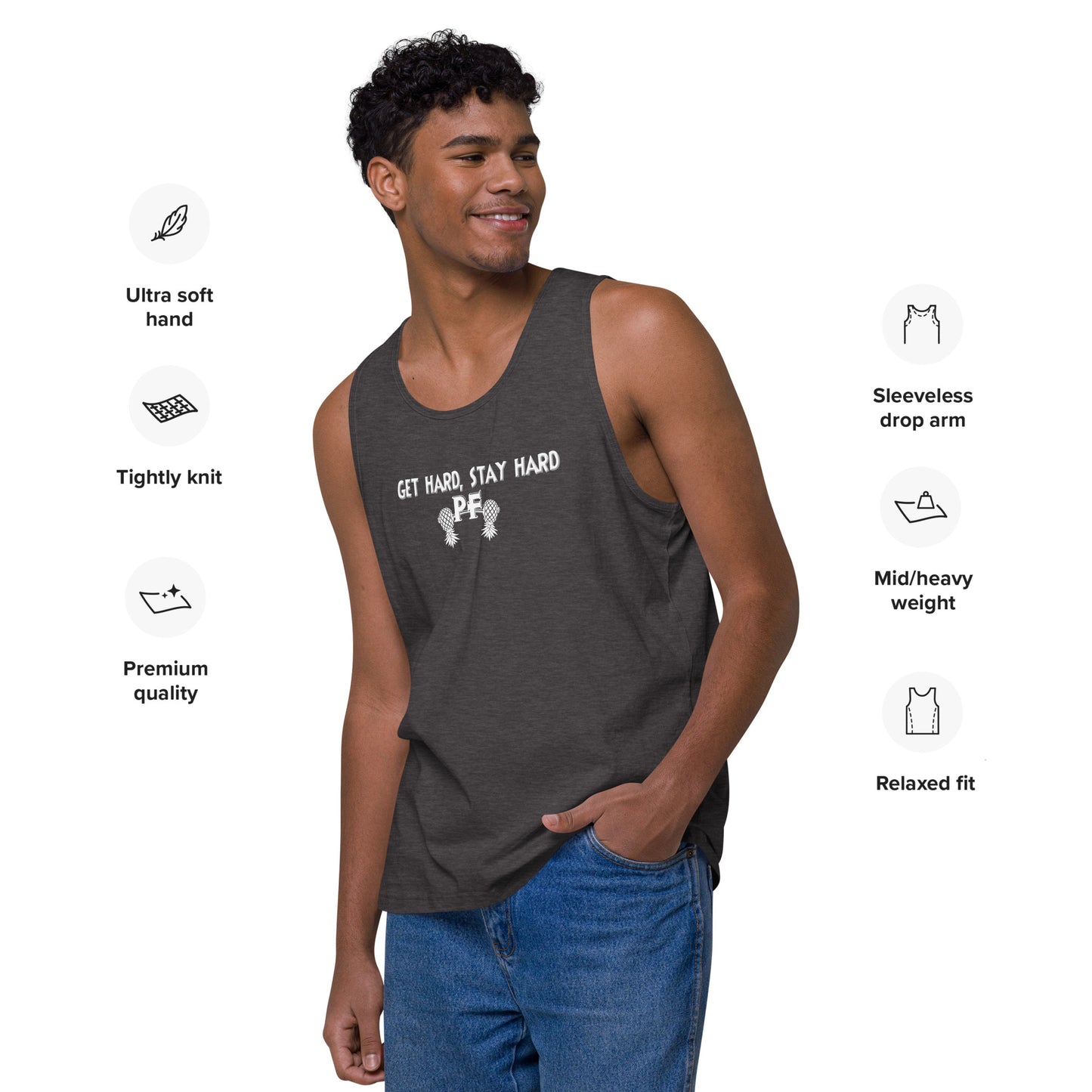 Get Hard, Stay Hard PF Men’s Premium Tank Top – Pineapple Fitness Lifestyle & ENM Apparel | DK Apparel – DK Apparel lifestyle clothing