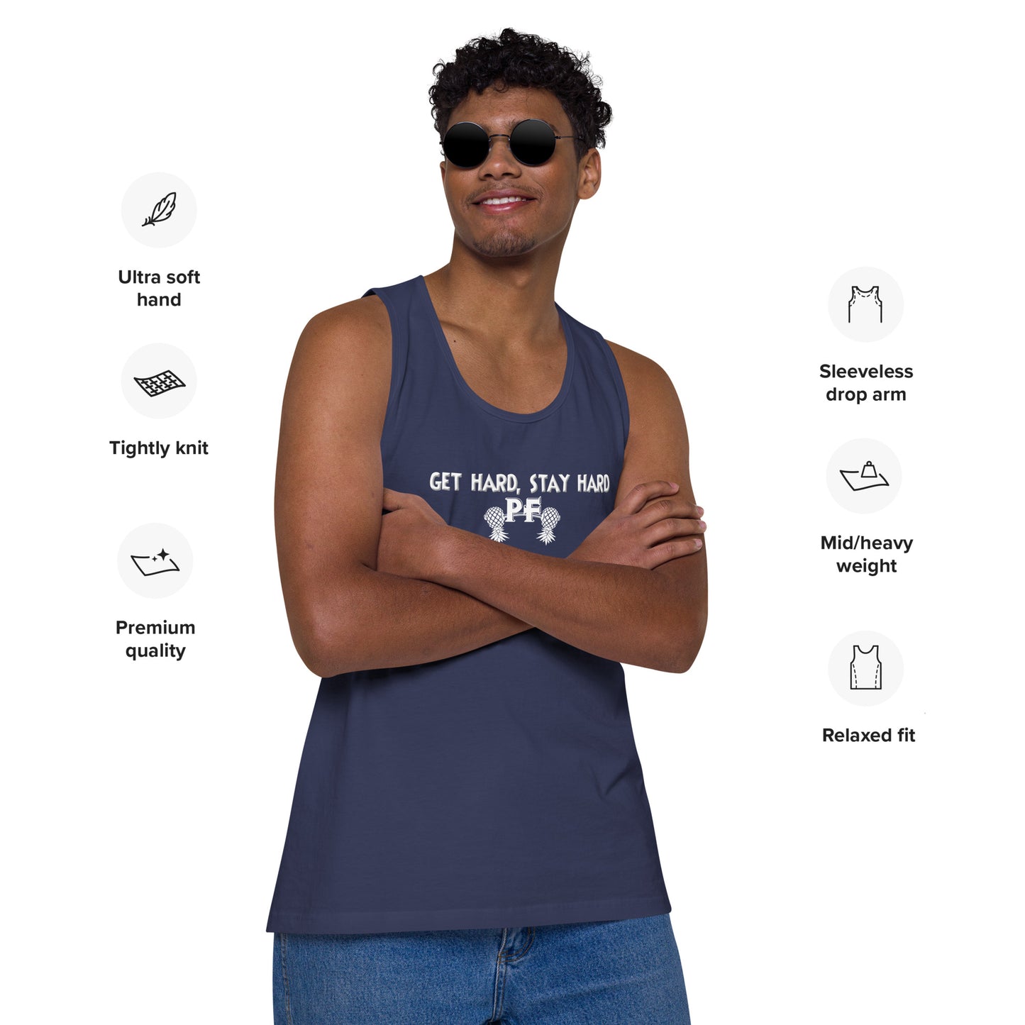 Get Hard, Stay Hard PF Men’s Premium Tank Top – Pineapple Fitness Lifestyle & ENM Apparel | DK Apparel – DK Apparel lifestyle clothing