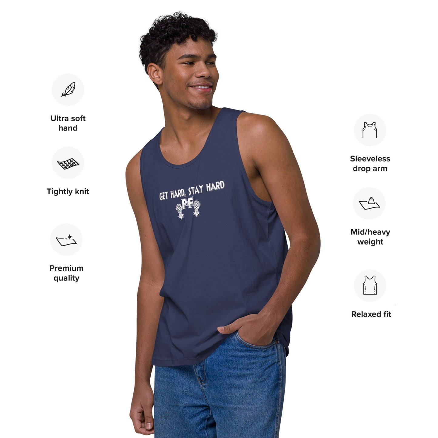 Get Hard, Stay Hard PF Men’s Premium Tank Top – Pineapple Fitness Lifestyle & ENM Apparel | DK Apparel – DK Apparel lifestyle clothing