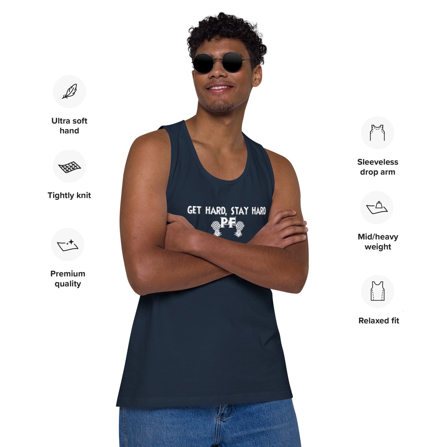 Get Hard, Stay Hard PF Men’s Premium Tank Top – Pineapple Fitness Lifestyle & ENM Apparel | DK Apparel – DK Apparel lifestyle clothing