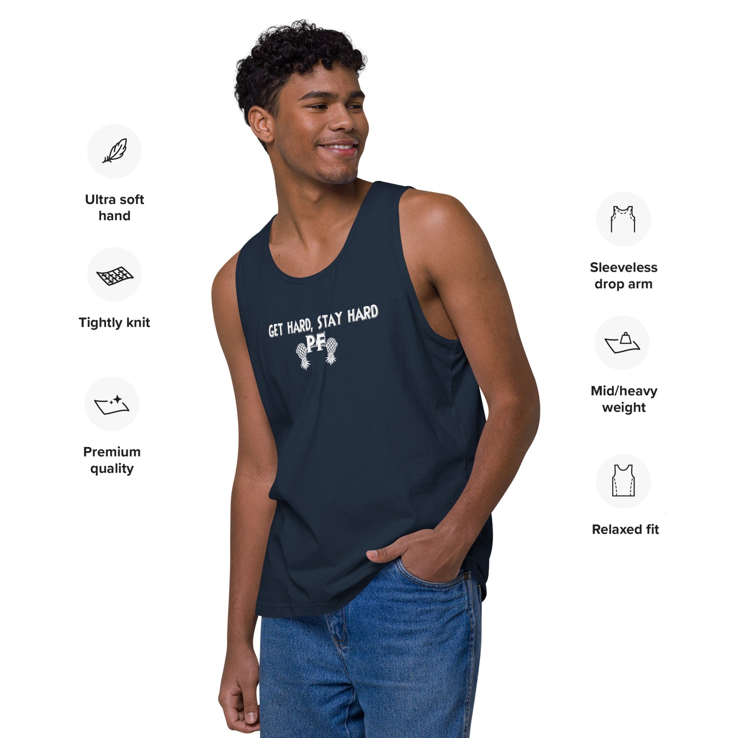 Get Hard, Stay Hard PF Men’s Premium Tank Top – Pineapple Fitness Lifestyle & ENM Apparel | DK Apparel – DK Apparel lifestyle clothing