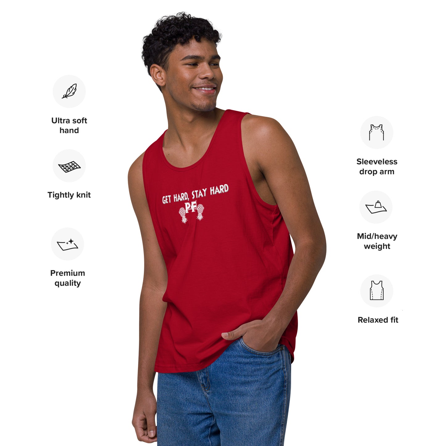 Get Hard, Stay Hard PF Men’s Premium Tank Top – Pineapple Fitness Lifestyle & ENM Apparel | DK Apparel – DK Apparel lifestyle clothing