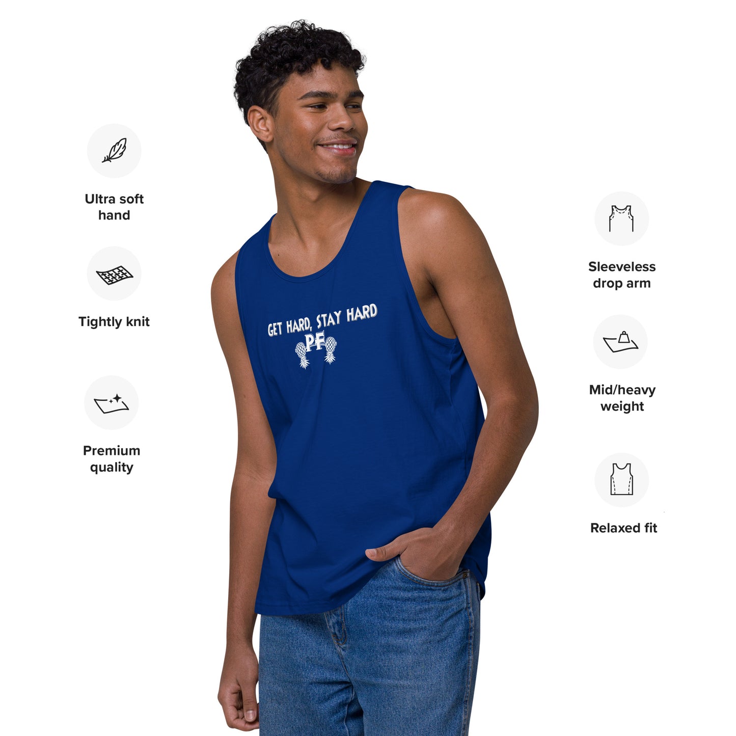 Get Hard, Stay Hard PF Men’s Premium Tank Top – Pineapple Fitness Lifestyle & ENM Apparel | DK Apparel – DK Apparel lifestyle clothing