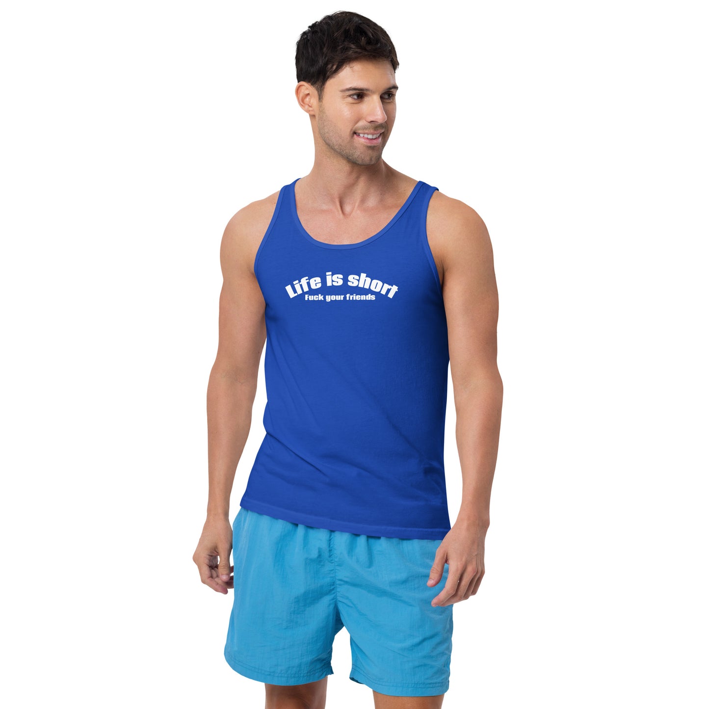 Life Is Short, Fuck Your Friends Men’s Tank Top | Swinger & ENM Lifestyle Apparel – DK Apparel – DK Apparel lifestyle clothing