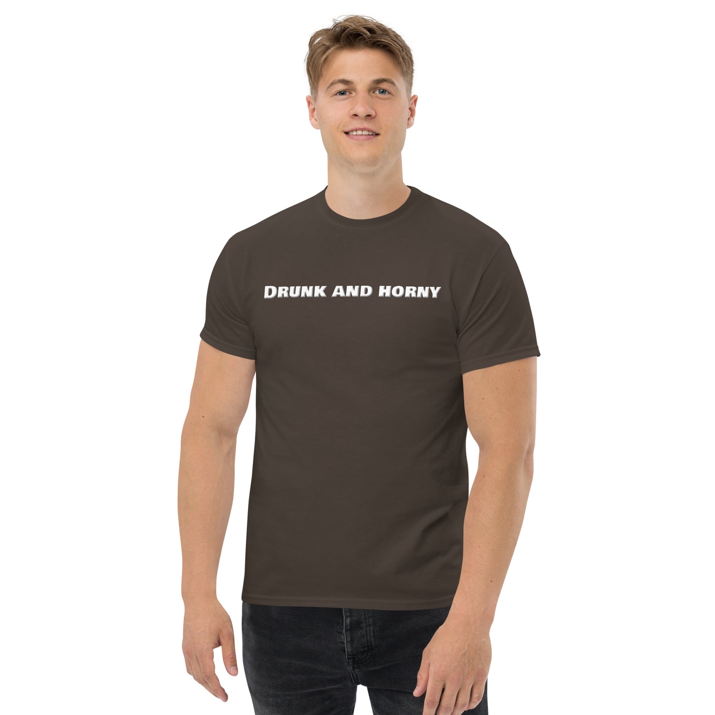 Drunk And Horny Classic T-Shirt | Funny Swinger & ENM Lifestyle Apparel – DK Apparel – DK Apparel lifestyle clothing