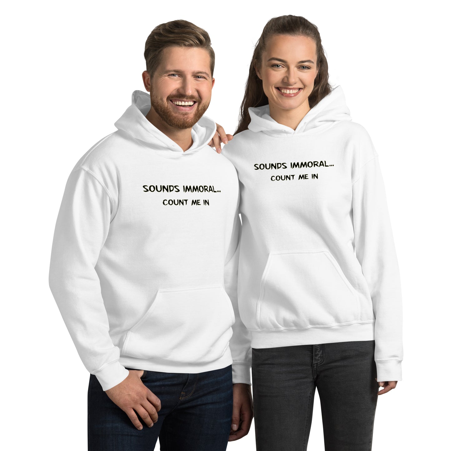 Sounds Immoral, Count Me In Unisex Hoodie | Swinger & ENM Lifestyle Apparel – DK Apparel – DK Apparel lifestyle clothing