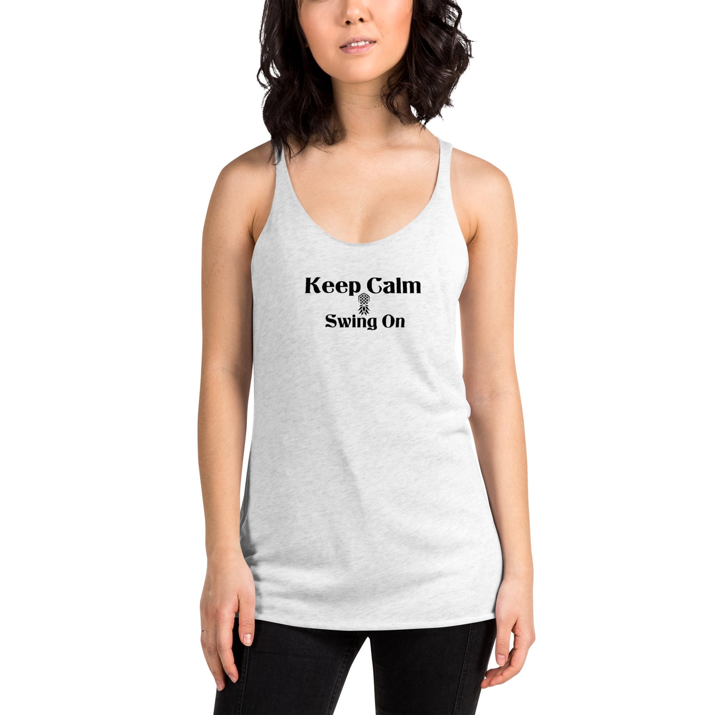 Keep Calm, Swing On Women's Racerback Tank | Swinger & ENM Lifestyle Apparel – DK Apparel – DK Apparel lifestyle clothing