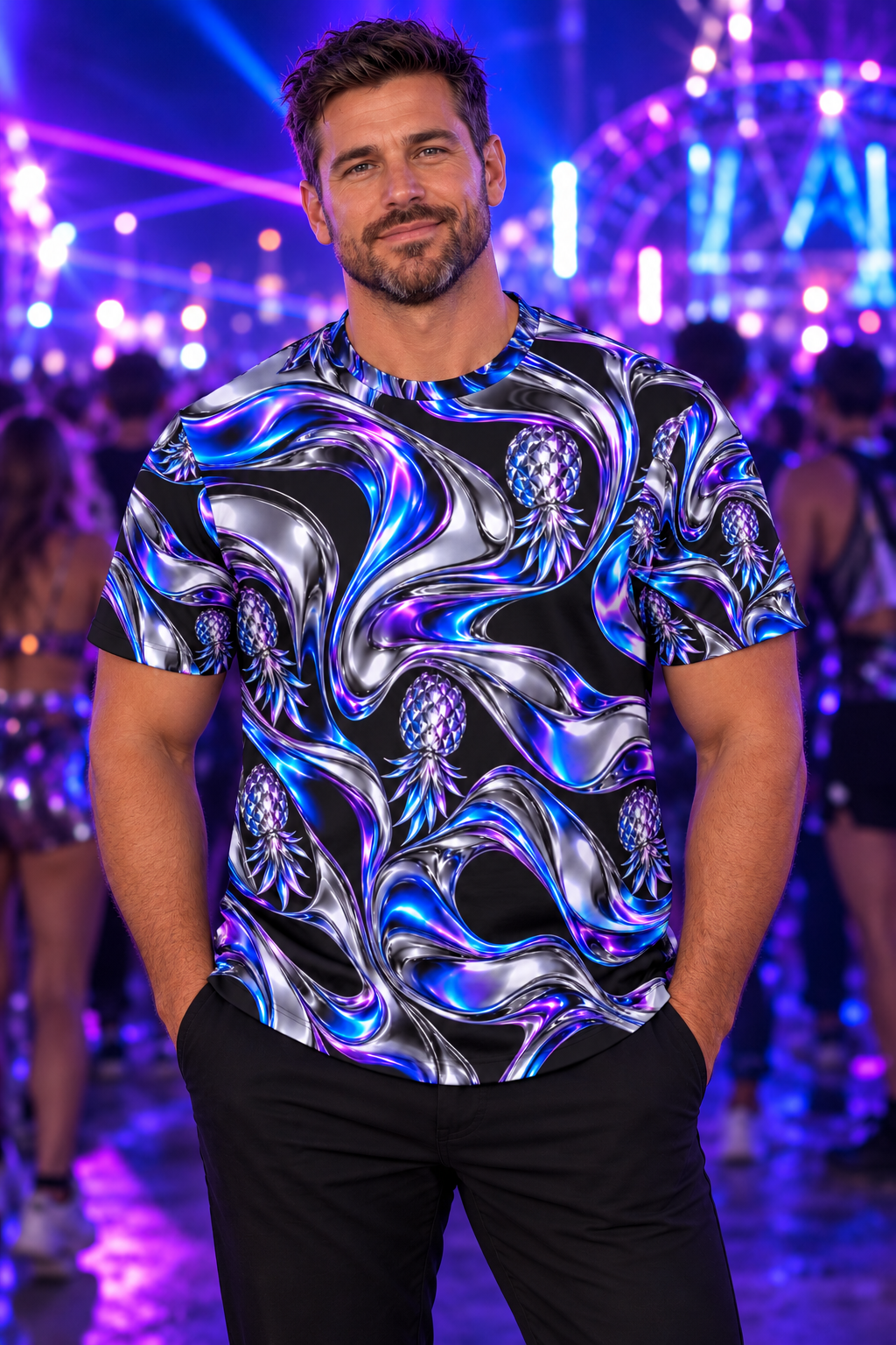 Chrome Pineapple Electric Blue Men's Short Sleeve T-shirt