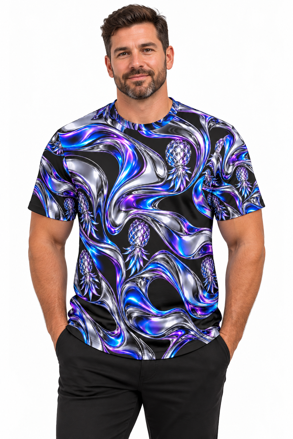 Chrome Pineapple Electric Blue Men's Short Sleeve T-shirt