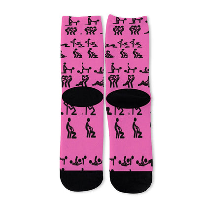 Stick Figure Pink Long Socks