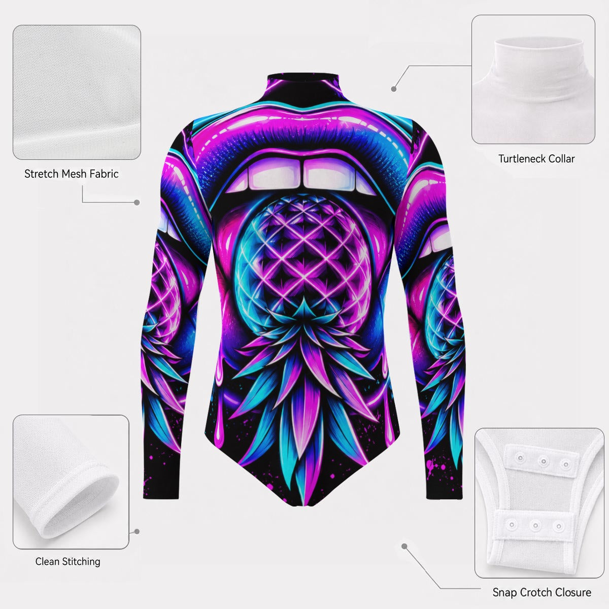 Pineapple Rave Men's Mesh Turtleneck Long Sleeve Bodysuit