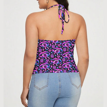 Open Mouth Women's Lace-Trimmed Tie-Back Top