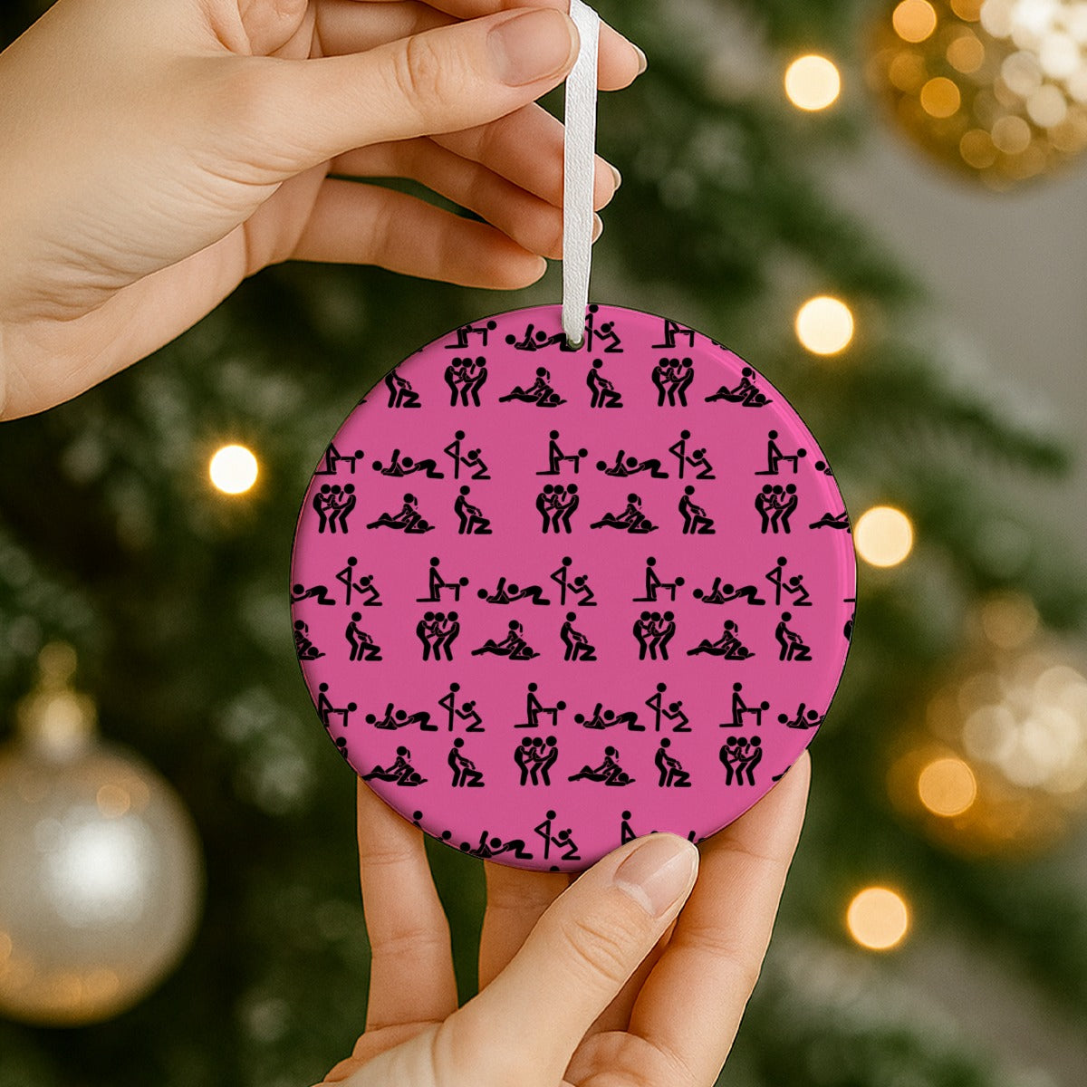 Stick Figure Pink Christmas Ceramic Ornaments