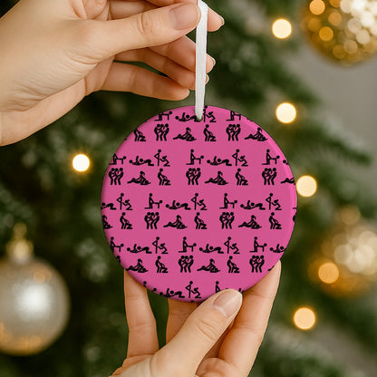 Stick Figure Pink Christmas Ceramic Ornaments