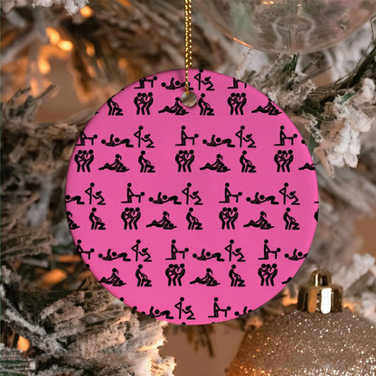 Stick Figure Pink Christmas Ceramic Ornaments