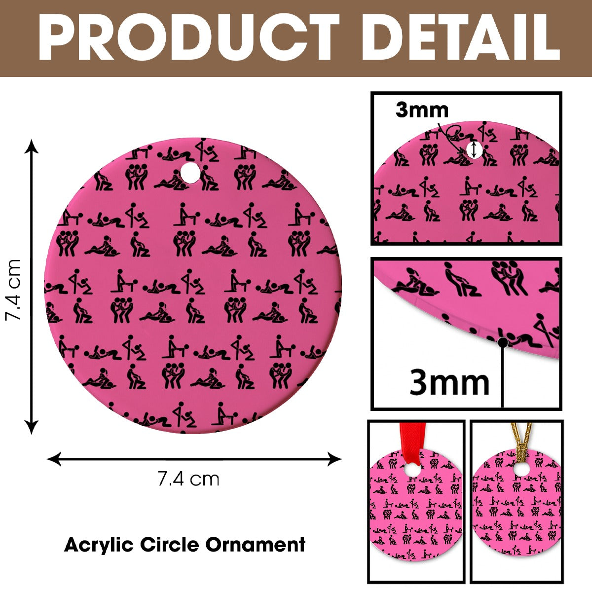 Stick Figure Pink Christmas Ceramic Ornaments