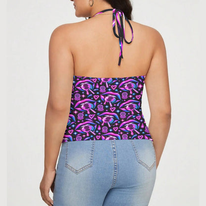 Open Mouth Women's Lace-Trimmed Tie-Back Top
