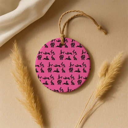 Stick Figure Pink Christmas Ceramic Ornaments