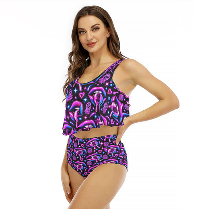 Open Mouth Women's Ruffled Vest Bikini Swimsuit