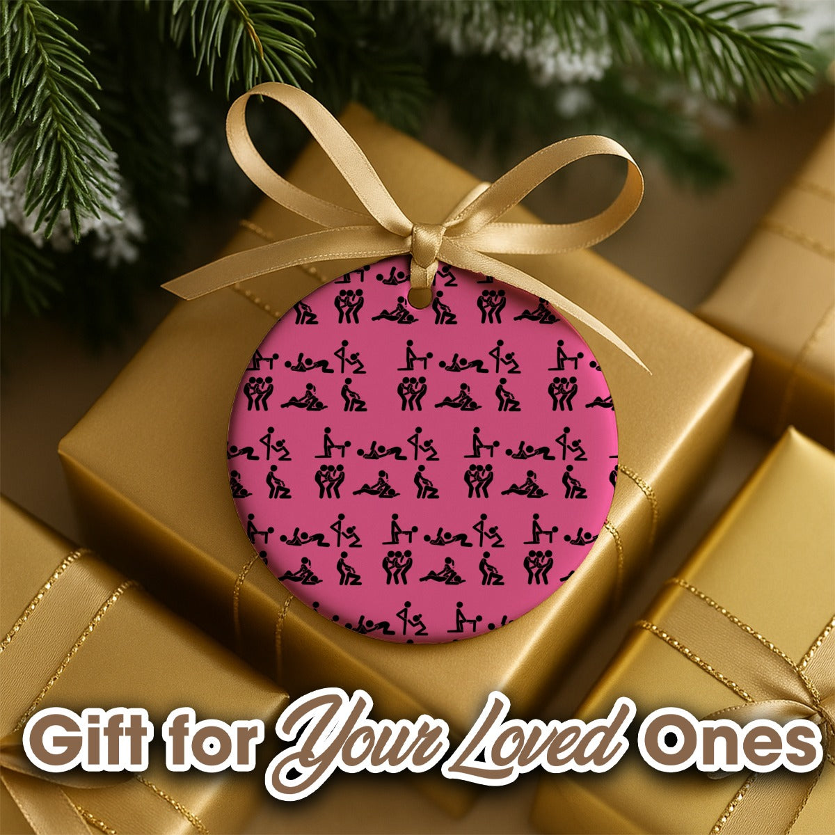 Stick Figure Pink Christmas Ceramic Ornaments