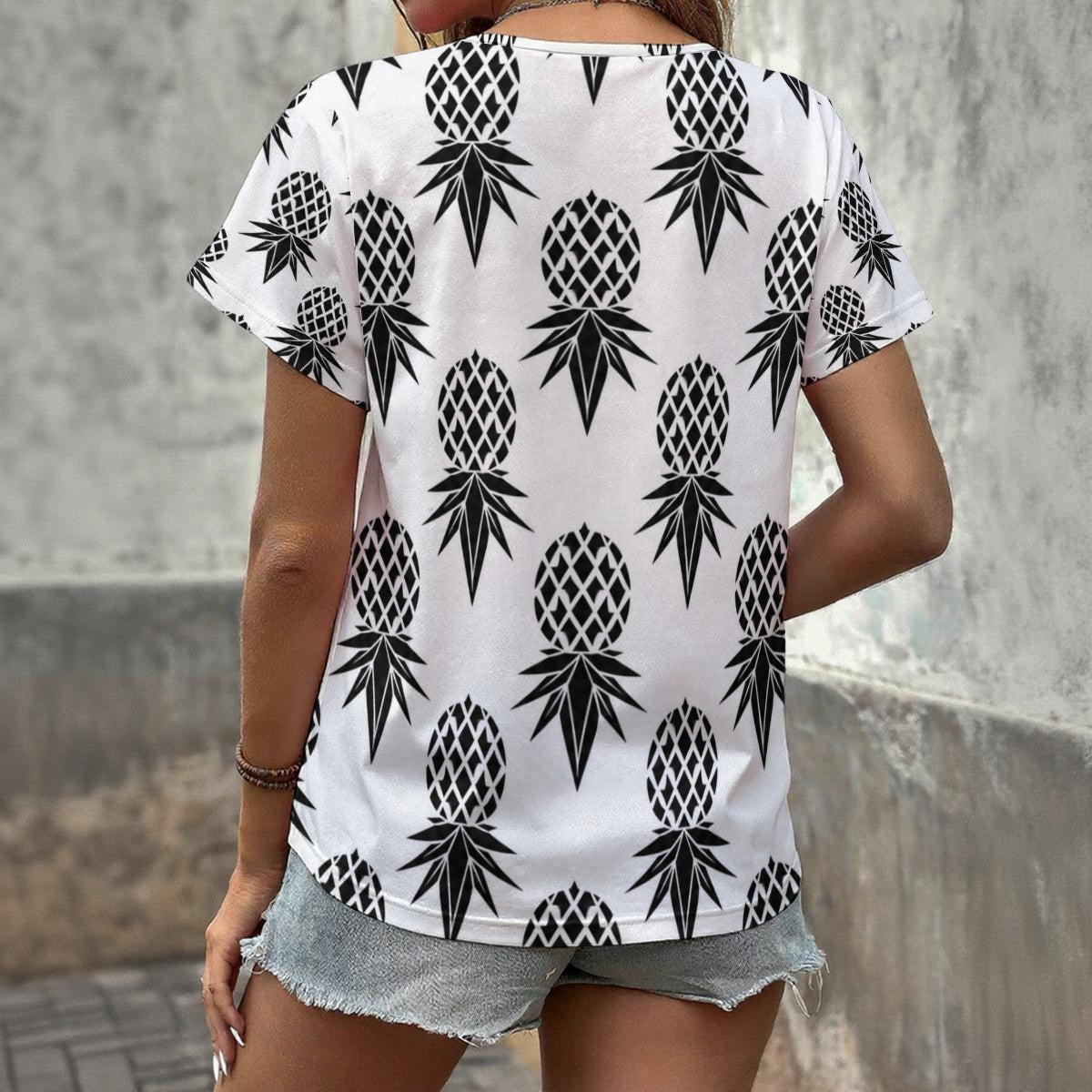 Pineapple Black/White Women's V-neck T-Shirt