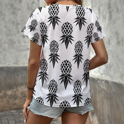 Pineapple Black/White Women's V-neck T-Shirt