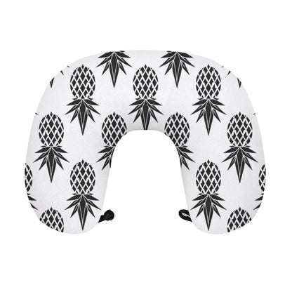 Pineapple Black/White Memory Foam Travel Neck Pillow with Frog Button Closure