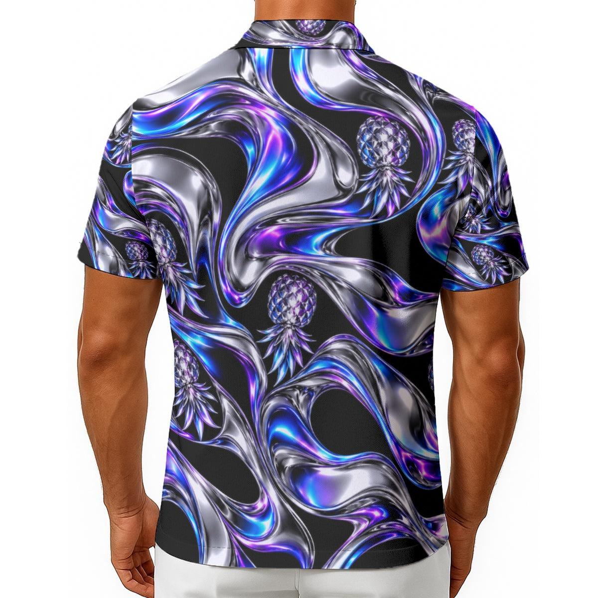 Chrome Pineapple Electric Blue Button Up Shirt