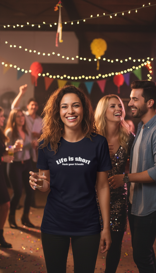 Life Is Short, Fuck Your Friends Women’s Relaxed T-Shirt | Swinger & ENM Lifestyle Apparel – DK Apparel