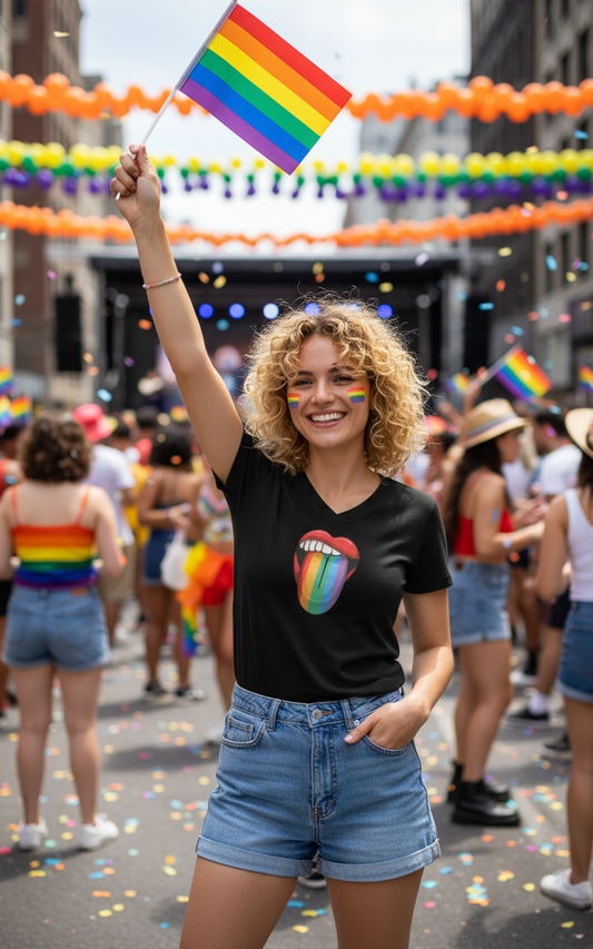 Pride Tongue Women’s Relaxed V-Neck T-Shirt-DK Apparel