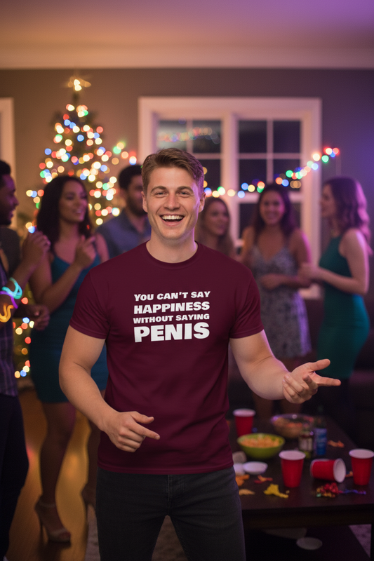 You Can’t Say Happiness Without Saying Penis Classic T-Shirt | Swinger & ENM Lifestyle Apparel – DK Apparel-DK Apparel