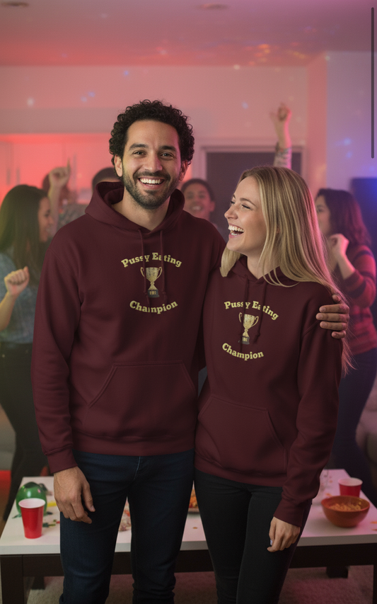 Pussy Eating Champion Unisex Hoodie – Funny Swinger Lifestyle Apparel | DK Apparel