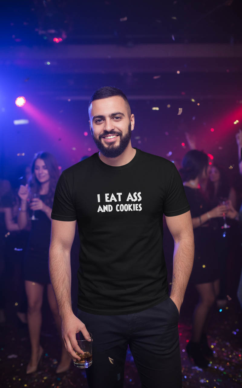 I Eat Ass And Cookies Short Sleeve Fitted T-Shirt | Funny Swinger & ENM Lifestyle Apparel – DK Apparel-DK Apparel