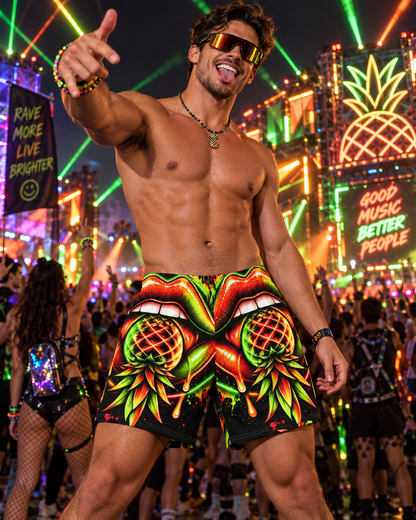 Neon Pineapple Rave Shorts