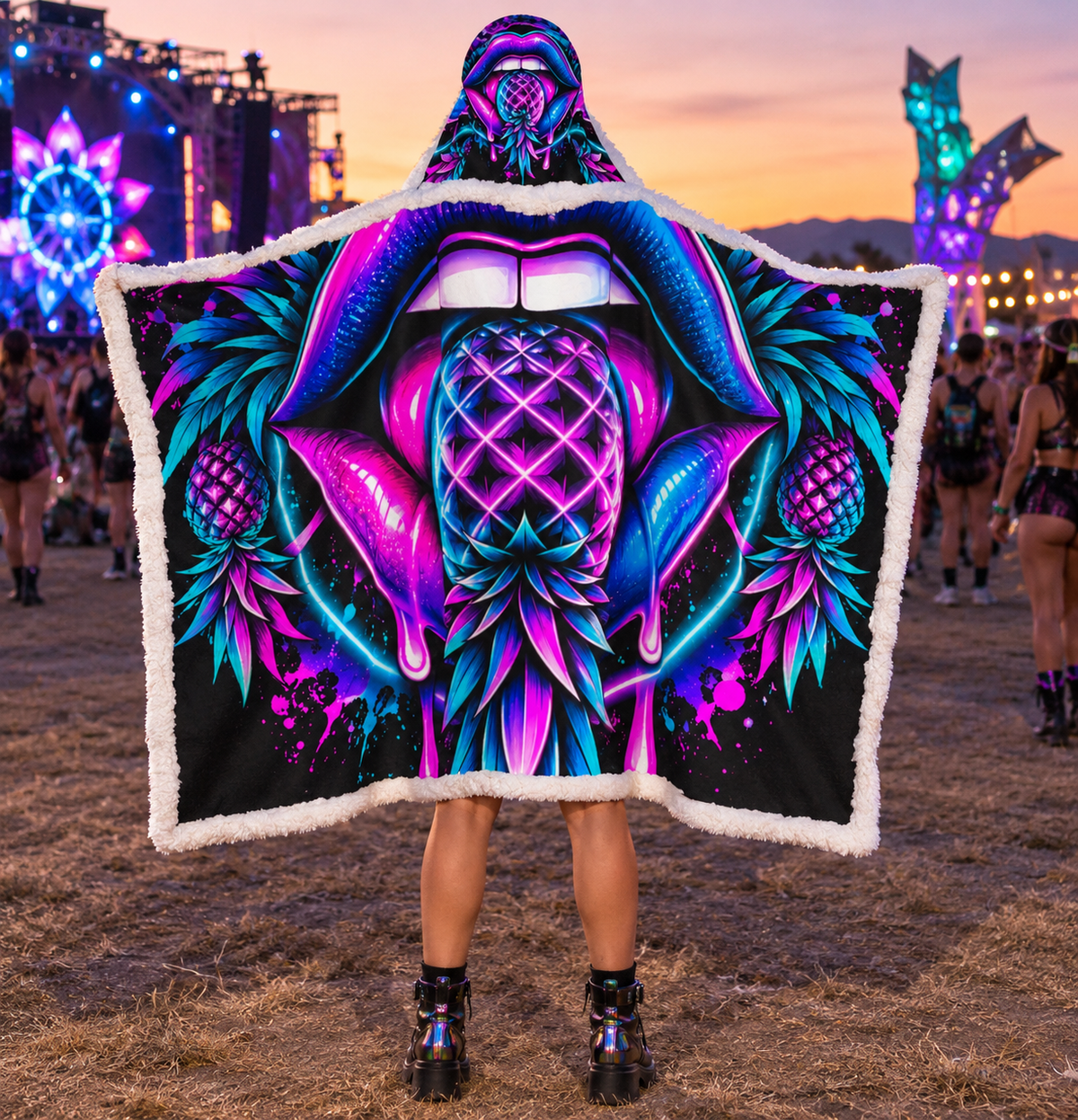 Pineapple Rave Wearable Hooded Blanket