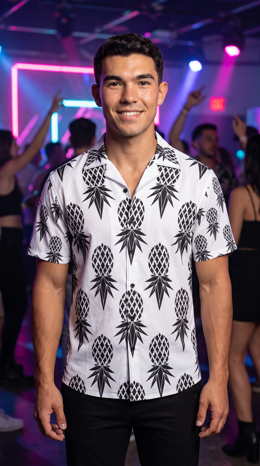Pineapple Black/White Button Up Shirt