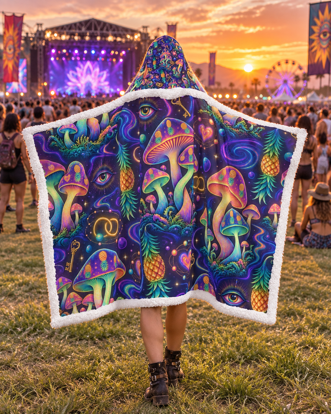 Psychedelic Rave Wearable Hooded Blanket