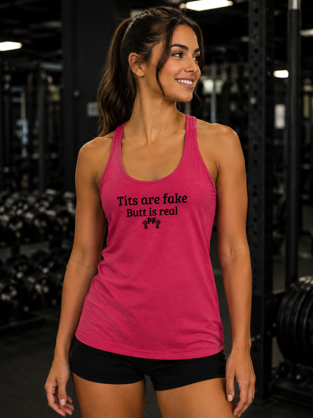 Tits Are Fake, Butt Is Real Women’s Racerback Tank – Lifestyle Gym & ENM Apparel | DK Apparel