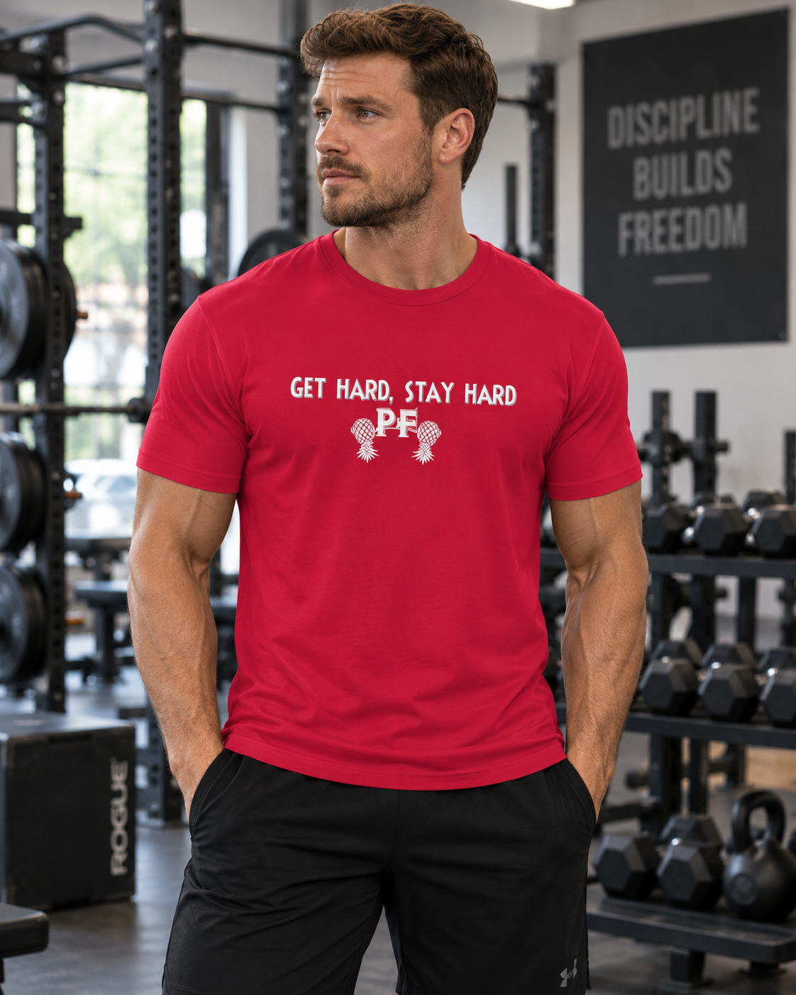 Get Hard, Stay Hard PF Short Sleeve Fitted T-Shirt