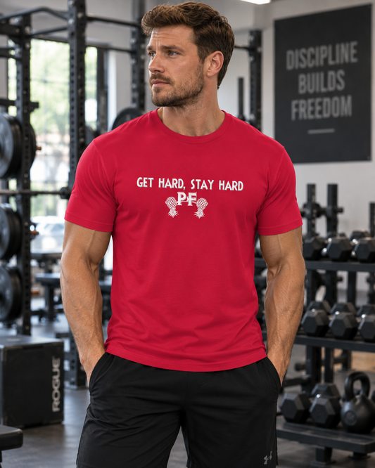 Get Hard, Stay Hard PF Short Sleeve Fitted T-Shirt