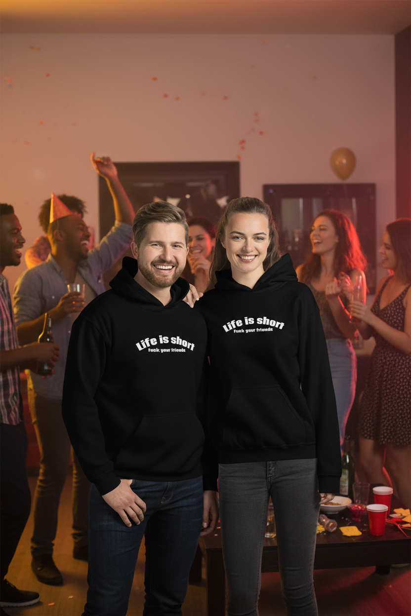 Life Is Short, Fuck Your Friends Unisex Hoodie | Swinger, ENM & Lifestyle Apparel – DK Apparel-DK Apparel